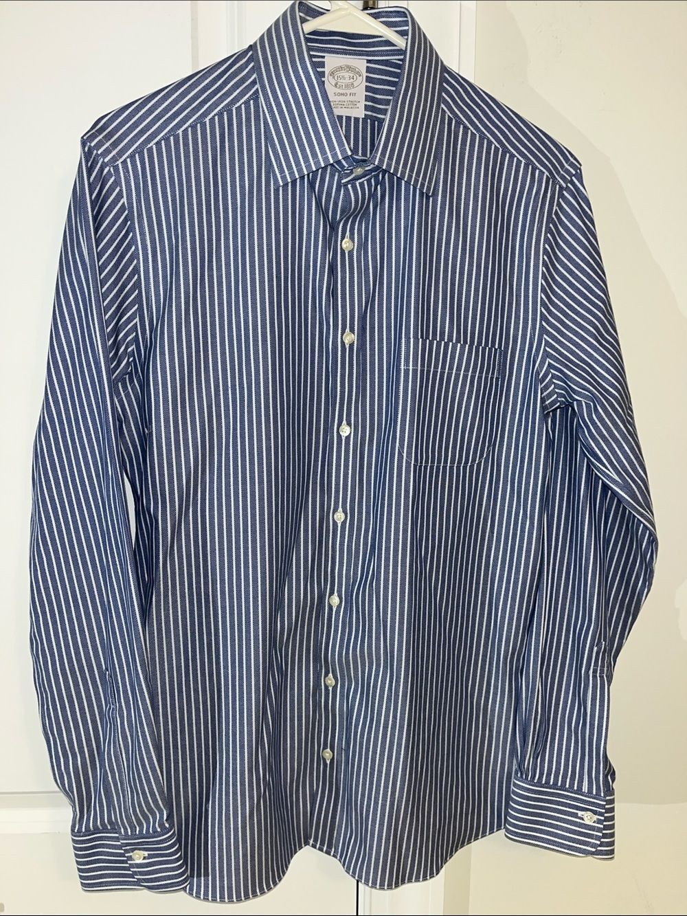 NewโBrooksย Brothers SoHo Fit Non Iron Stretch Stripe work dress shirt 15 1/2x34